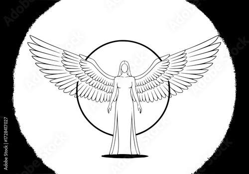 Vector art of mythical winged figure illustration with outstretched wings and robe