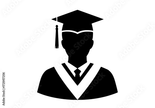 Vector art of silhouette of graduate in cap and gown, minimalist design