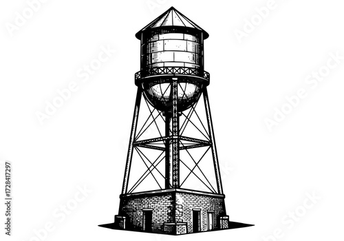 Vector art of vintage industrial water tower structure