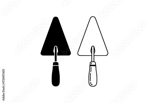 Vector art of black and white line drawing of two trowels