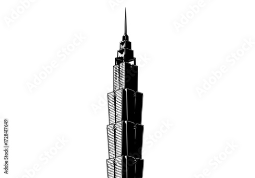 Vector art of modern skyscraper building with intricate architectural design