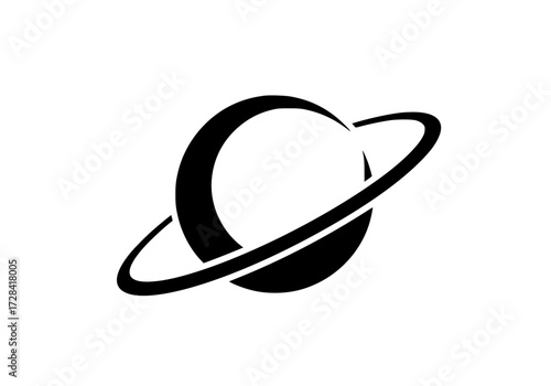 Vector art of minimalist black and white saturn planet logo