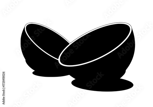 Vector art of silhouette of two intersecting hemispheres with soft shadow on plain background