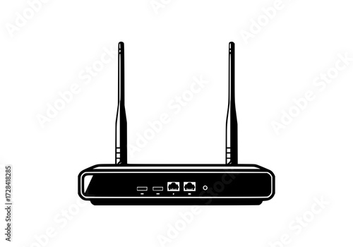 Vector art of black dualantenna wireless router for highspeed internet connectivity