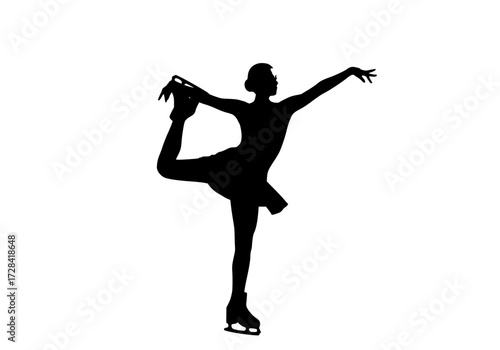 Vector art of silhouette of figure skater in midjump pose