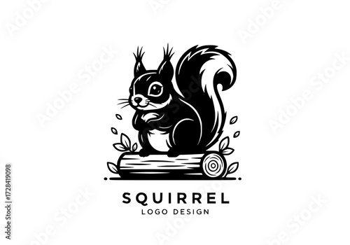 Vector art of cute squirrel logo design with crown and scroll