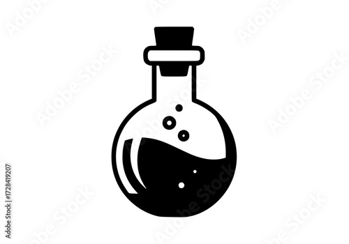 Vector art of black and white illustration of classic laboratory flask