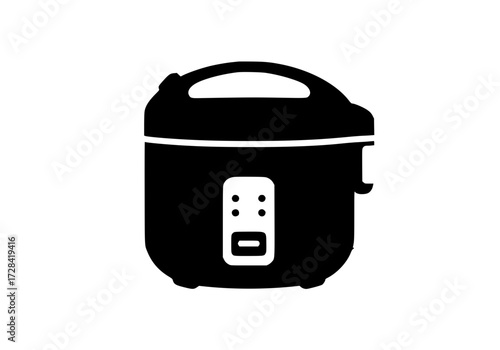 Vector art of black rice cooker appliance with digital controls