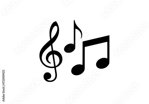 Vector art of black treble and eighth music notes symbols