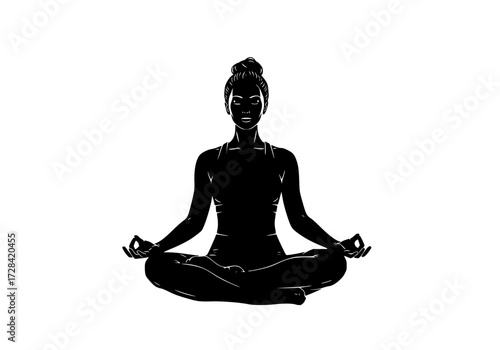 Vector art of silhouette of person meditating in lotus pose