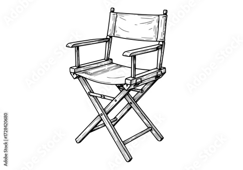 Vector art of vintage directors folding canvas chair with wooden frame