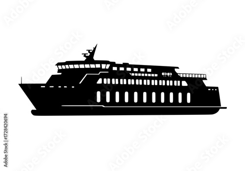 Vector art of luxury passenger cruise ship with multiple decks and windows