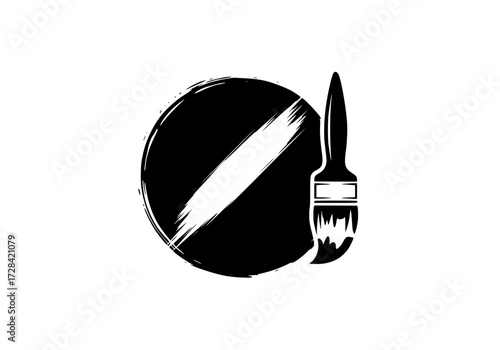 Vector art of minimalist black paintbrush and paint splat icon for graphic design projects