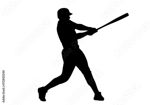 Vector art of silhouette of baseball player swinging bat