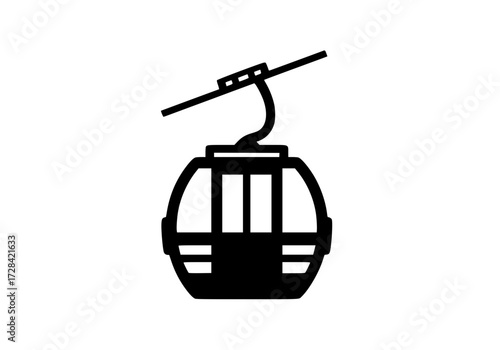 Vector art of black and white illustration of a gondola lift cabin with support arm