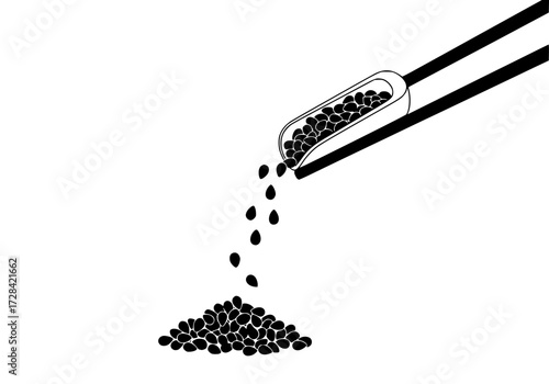 Vector art of closeup of black caviar being poured from chopsticks