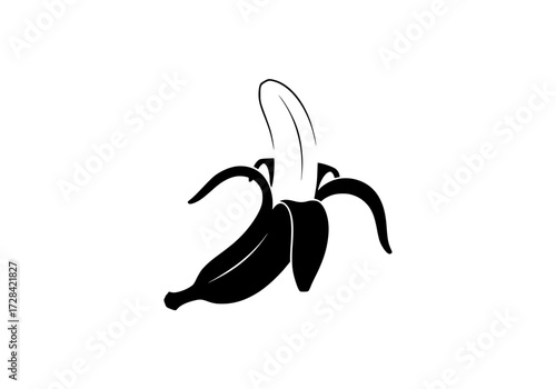 Vector art of peeled banana with simple black outline illustration