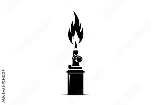 Vector art of black silhouette of lighter with flame on top
