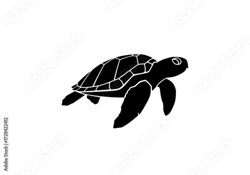 Vector art of minimalist black silhouette of sea turtle swimming