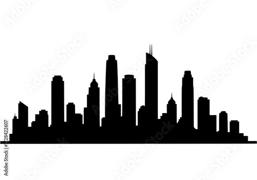 Vector art of silhouette of modern city skyline with tall skyscrapers and buildings