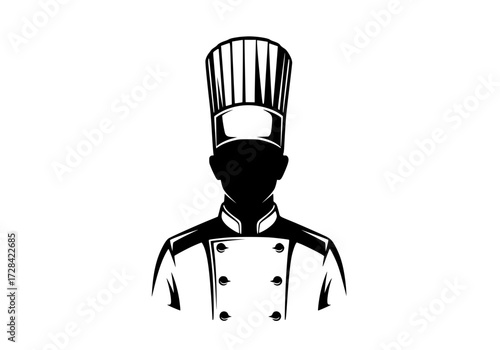 Vector art of silhouette of chef in tall hat and uniform