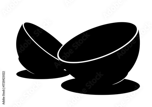Vector art of abstract black and white illustration of two intersecting hemispheres with soft shadows