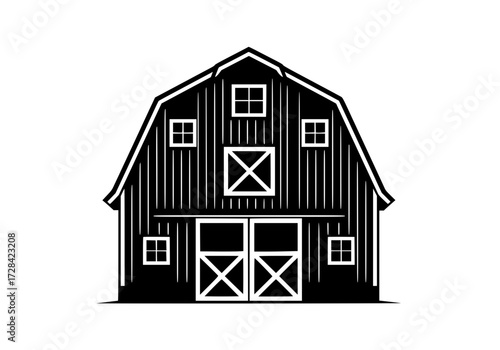 Vector art of black and white barn silhouette illustration