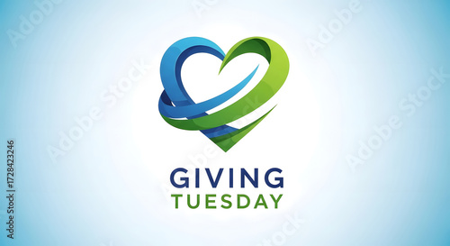 Abstract heart symbol representing giving tuesday with blue and green swirls on a soft blue background