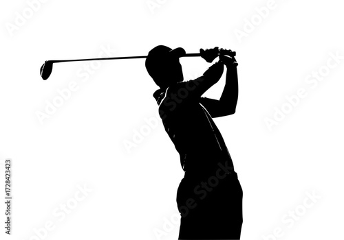 Vector art of silhouette of golfer in midswing action