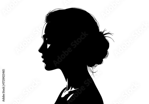 Vector art of silhouette of womans profile with hair bun