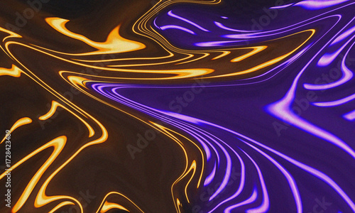 A digital abstract illustration of flowing purple and gold liquid streams with a glossy, wavy design