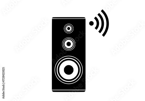 Vector art of black and white speaker icon with wifi signal
