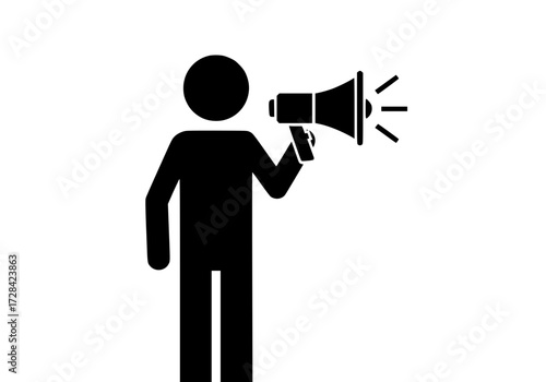 Vector art of black silhouette of person holding megaphone