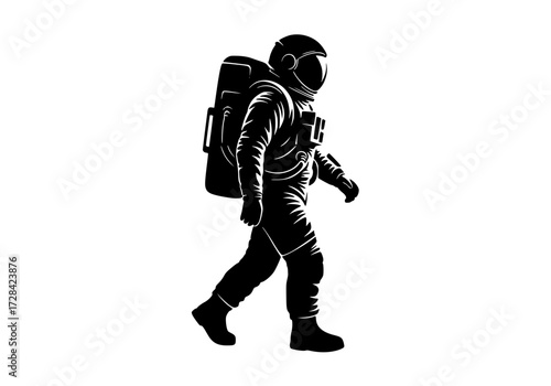 Vector art of astronaut in space suit walking with backpack