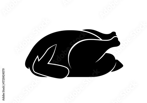 Vector art of black silhouette of whole roasted chicken