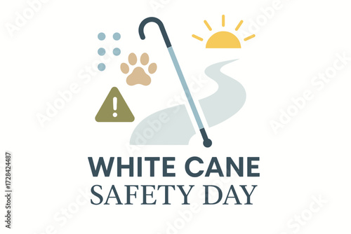 White Cane Safety Day Minimal Flat Illustration with Accessibility Symbols