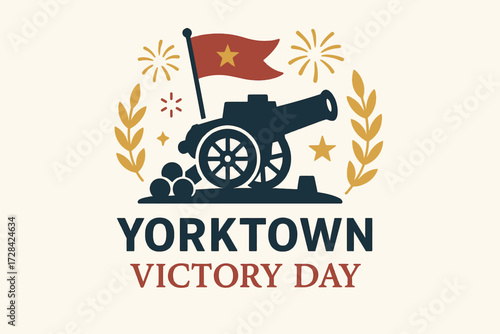 Yorktown Victory Day Minimal Flat Illustration with Historical and Celebration Symbols