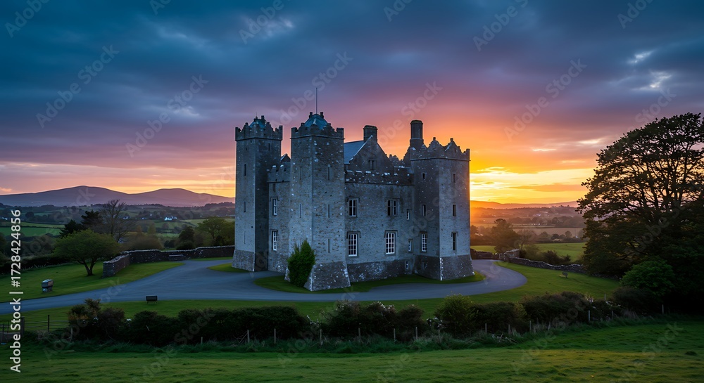 Obraz premium Historic castle sunset landscape