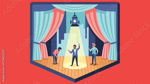 Dynamic Stage Performance Vector Illustration with Spotlighted Speaker and Diverse Audience
