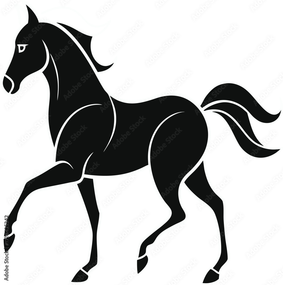 Obraz premium Black horse vector illustration silhouette running gallop pony stallion mare cartoon animal