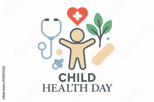Child Health Day Minimal Flat Illustration with Caring and Wellness Symbols