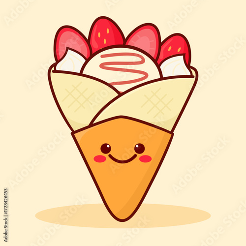Cute illustration of strawberry crepes