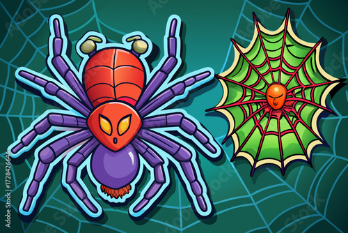 Vector spider and web illustration halloween art scalable graphic design for design projects