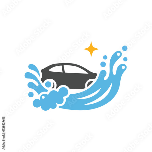 Vector minimal car wash icon blue color bubble soap water auto cleaning service flat outline design for automotive logo industry maintenance and mechanic workflow concept artwork