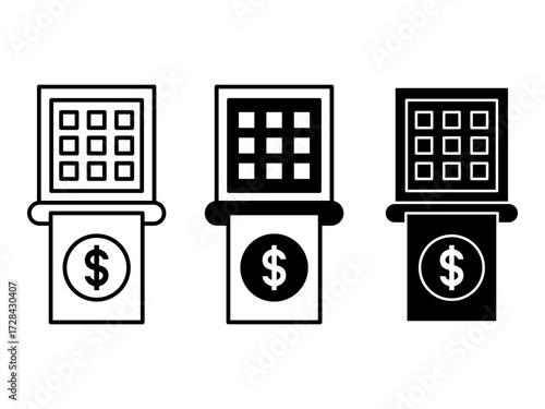 ATM machine vector icon. Represents cash withdrawal, deposits, and electronic banking transactions.