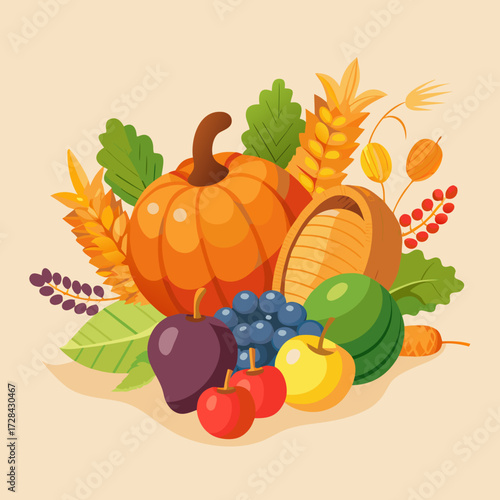 Abundant thanksgiving harvest cornucopia vector illustration scalable eps icon for general platform use