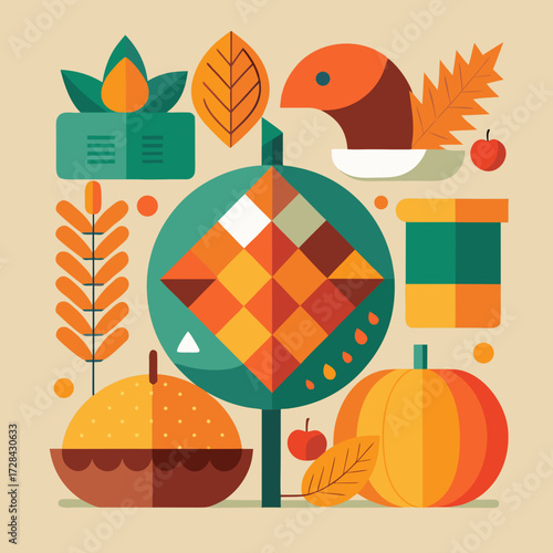 Abstract geometric thanksgiving vector icons collection festive autumn harvest elements for design projects
