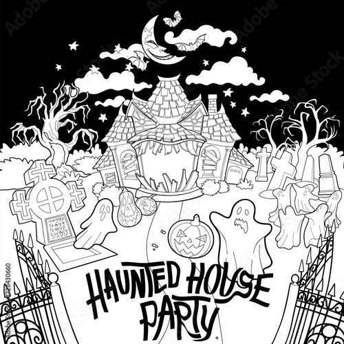Halloween night scene with haunted house
