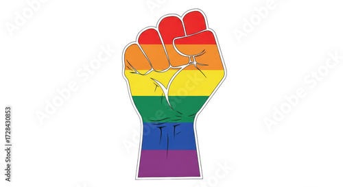Isolated clenched fist icon with the LGBT pride flag colors representing protest symbol