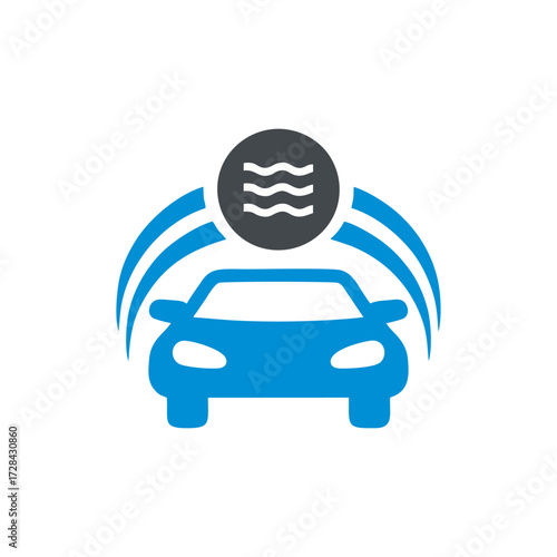 Flat vector car wash icon with blue water bubble soap clean service automotive maintenance symbol for industry logo illustration transport and mechanic equipment design concept artwork